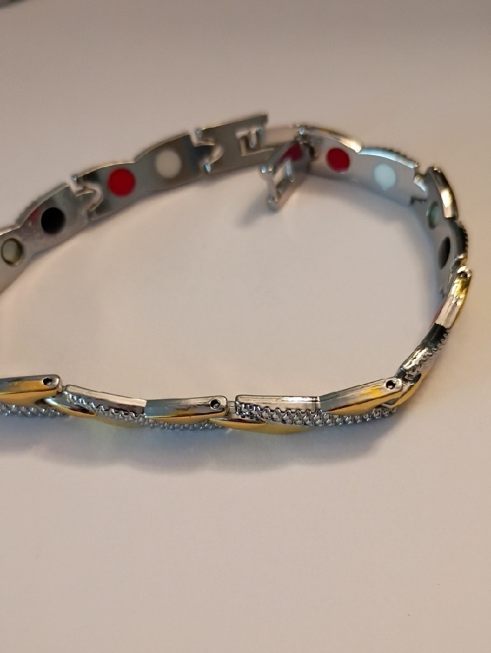 Two-Tone Silver and Gold Magnetic Therapy Bracelet